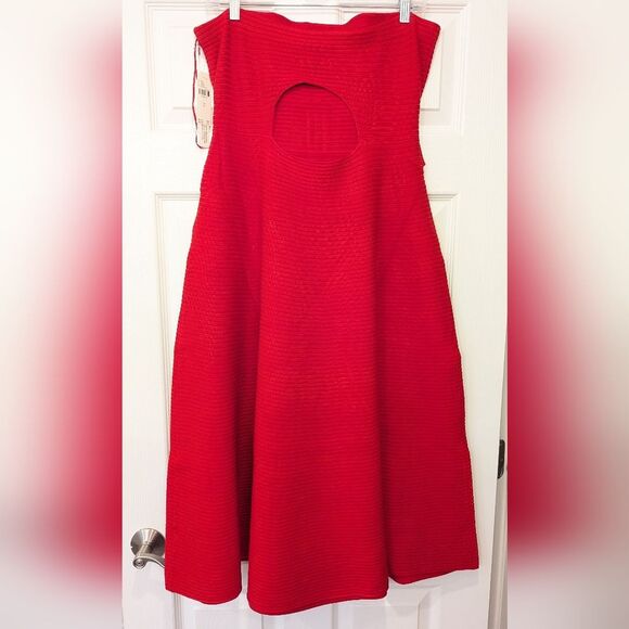 NWT Anthropologie red Strapless belted open back A-line Midi Sweater Dress sz L - Picture 6 of 16